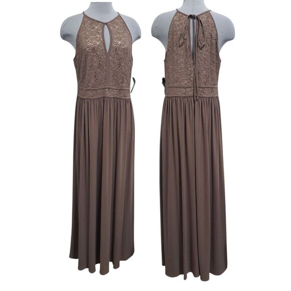 Nightway NW Elegant Sequined Halter Neck Party Maxi Plus Size Dress 16W Taupe NW - Picture 12 of 14